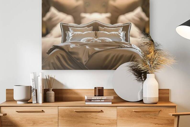 A luxurious hotel room with a plush and inviting by Florin Harsan