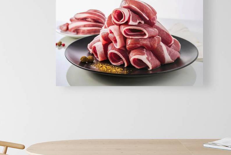 raw pickled pork meat artfully arranged on a blac by Florin Harsan