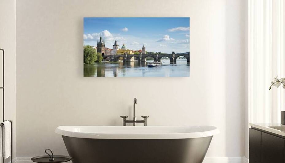 Touristic boat near the Charles bridge in Prague. by Lucian Dragan