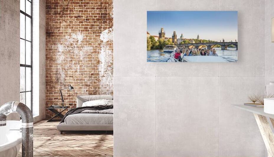 Touristic boat near the Charles bridge in Prague by Lucian Dragan