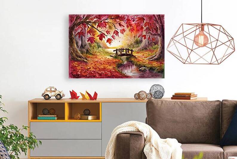 Watercolor drawing of falling red leaves in autum by Valentin Catargiu