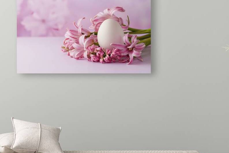Easter minimal banner with one white egg and pink by Dumitru Vaetus