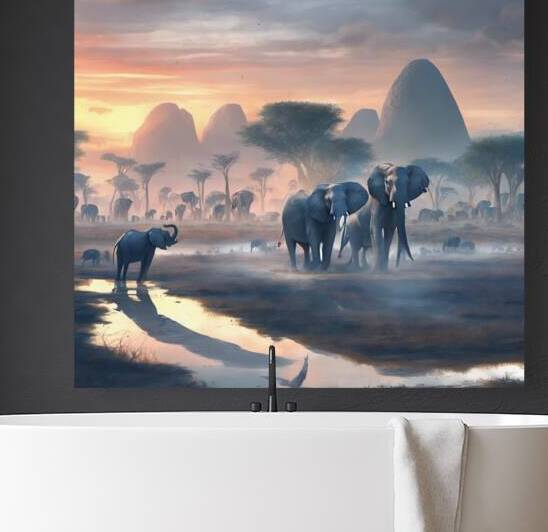 Elephants in the African Savannah by Colors and Arts Gallery