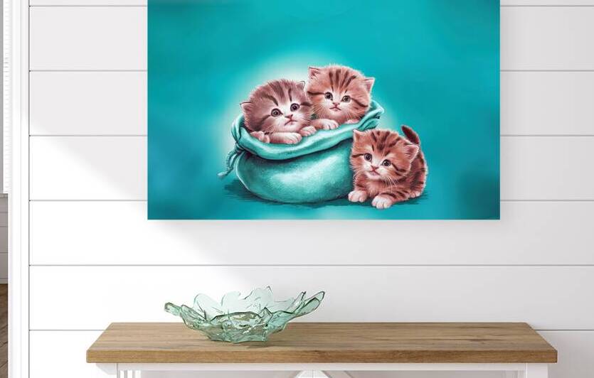 two fluffy kittens in a sack and one next to the by Mirela Poiana