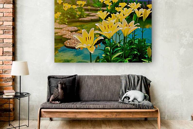 Yellow lily flowers in the garden 1 by Mirela Poiana
