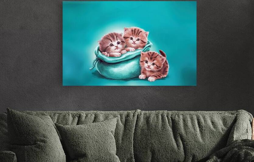 two fluffy kittens in a sack and one next to the by Mirela Poiana