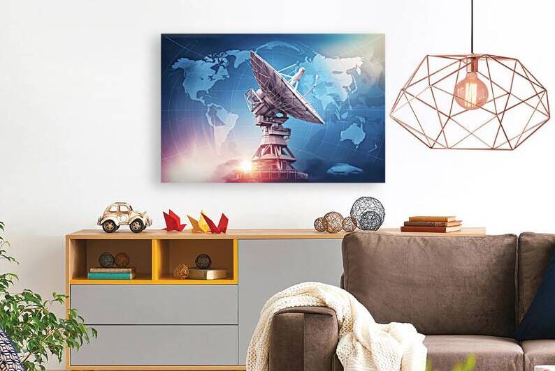 A satellite dish in the foreground set against a by Veres Ioana