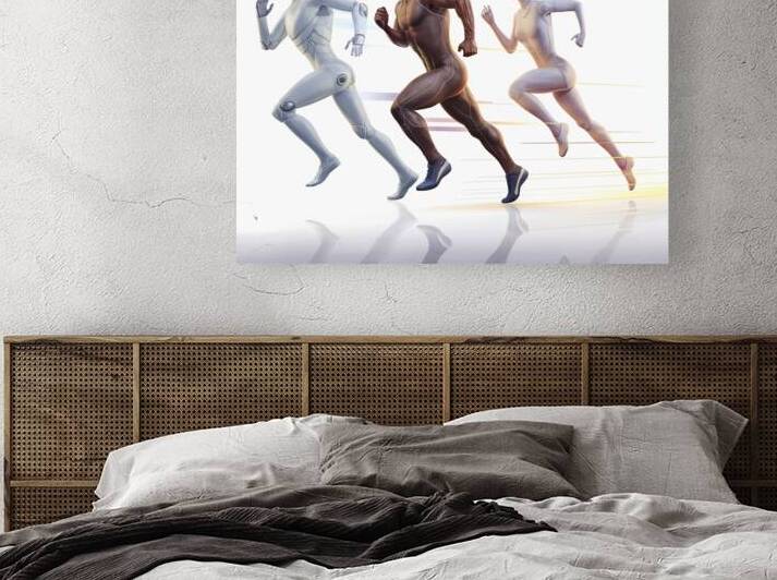 Three 3D renderings of a human figure in a runnin by Veres Ioana