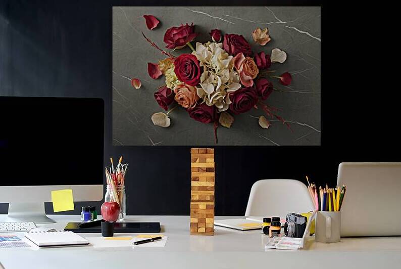 Autumn creative composition roses hydrangea flowe by Marius Tomus