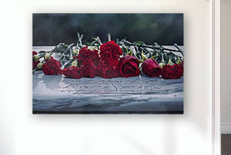 Red carnation flowers and roses are laid on a mar 1723014355.6153 by Marius Tomus