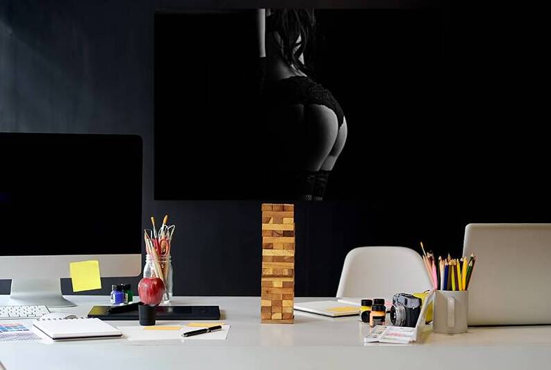 Silhouette of erotic woman posing in black lingerie by Jelena Jovanovic Fine Art