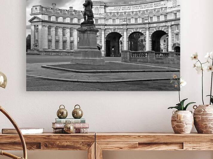 Admiralty Arch and Captain James Cook Black and White by Gill Billington