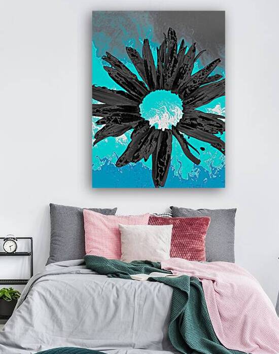 Abstract Dark Fiery Daisy on a Turquoise Abstract Background by Catriona Roberts Nature Photography and Designs