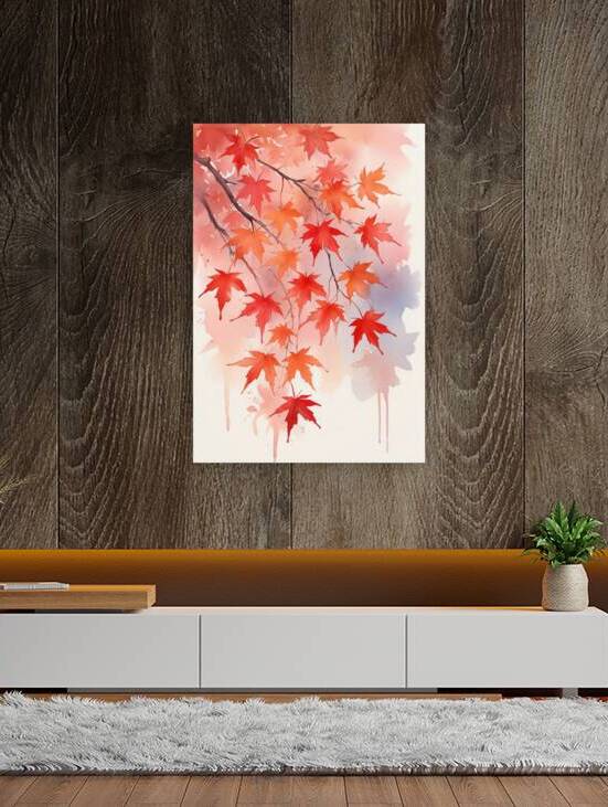 Watercolor drawing of falling red leaves in autum by Fieraru Elena