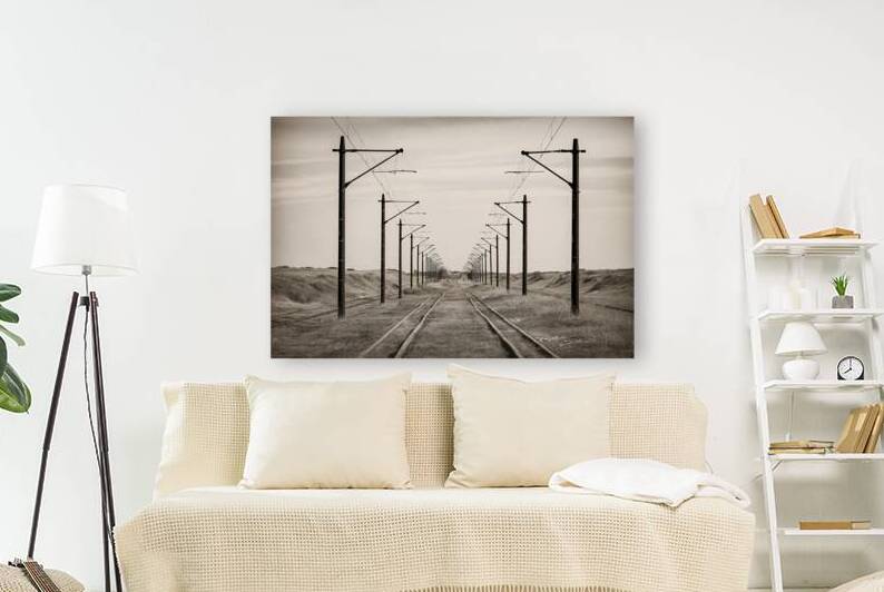 old railroad rails and poles with wires without a by Liviu Ghitun