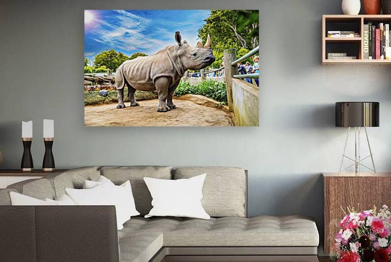 A rhinoceros in what appears to be a zoo or wildl by Petre Popescu