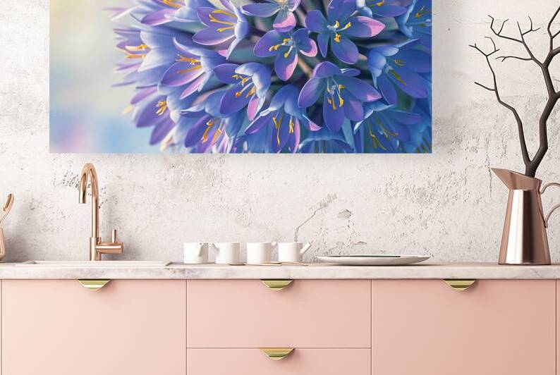 A cluster of vibrant blue flowers with yellow cen by Petre Popescu