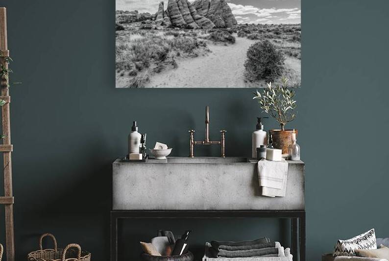 Path To Sand Dune Arch Mountain Grayscale by Jennifer White