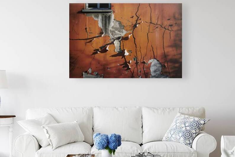 Orange wall with cracks and peeling paint 4 by Violeta Popescu