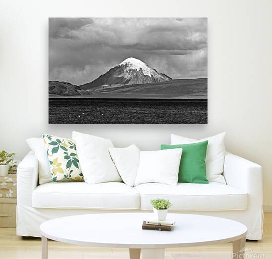 Lake Chungara and Sajama volcano black and white Chile by Magical Andes Photography