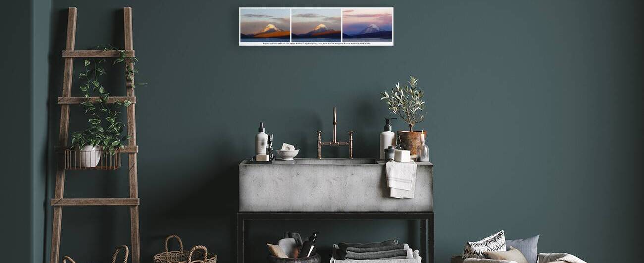 Sajama volcano and Lake Chungara sunset triptych Chile by Magical Andes Photography