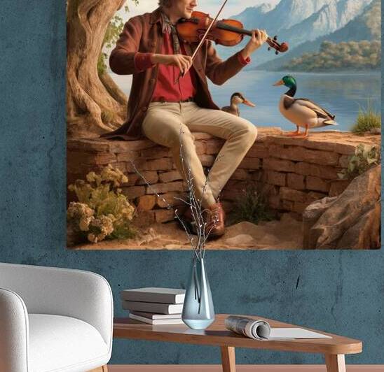 a serene and picturesque scene of a musician play by Megh25000
