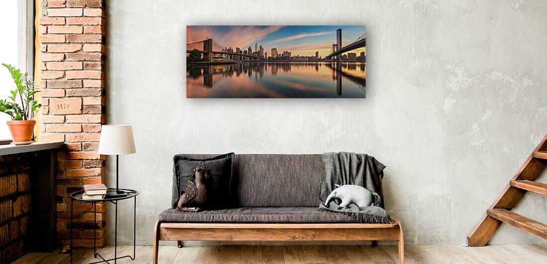 NYC Skyline at Dawn | Brooklyn and Manhattan Bridges Reflected by Dutch Photographer