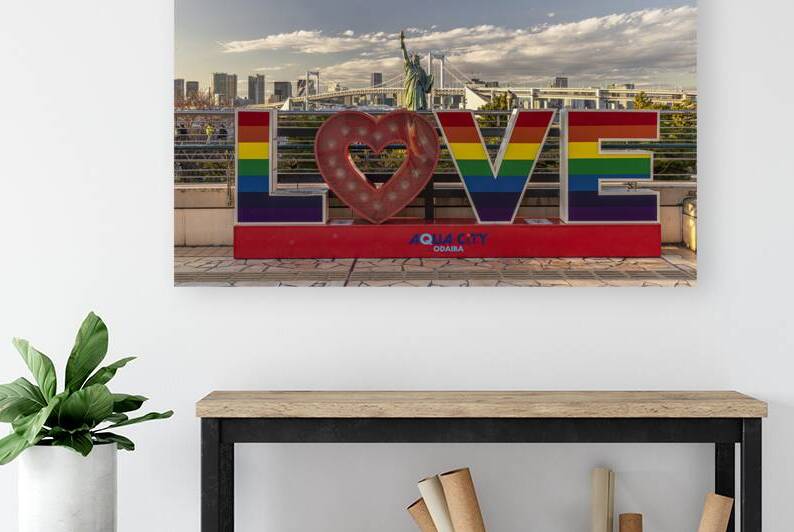 Rainbow love sign standing in front of rainbow bridge  tokyo by Gualtiero Boffi