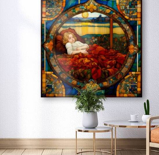 Colorful Vintage Art Nouveau Style Cute Sleeping Child Painting by Sandy Richter