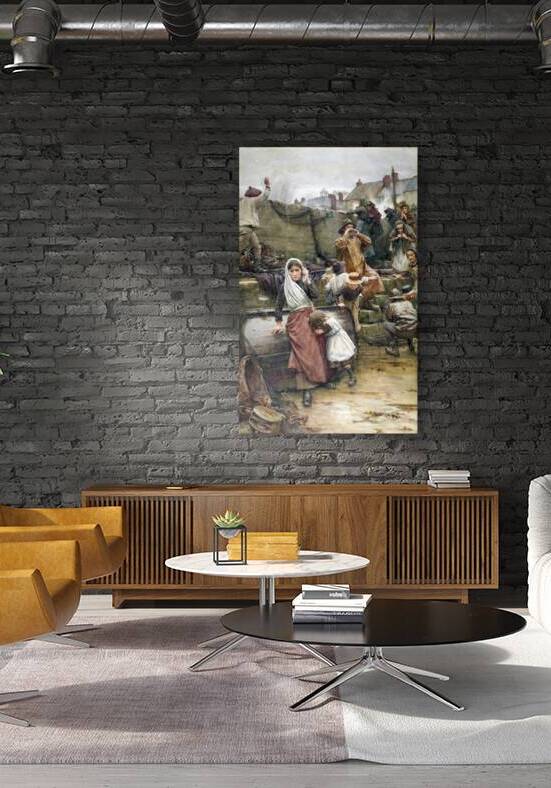 Disaster Scene in a Cornish Fishing Village Vintage Oil Painting  by One Simple Gallery