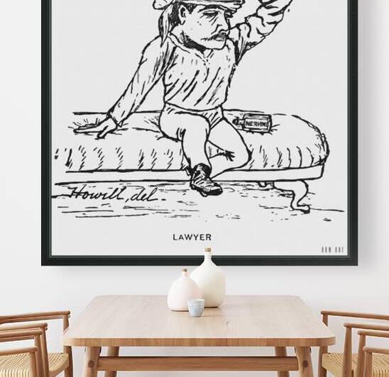 late 1800s lawyer cartoon art by Row One Brand