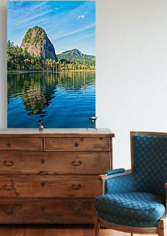 Beacon Rock and Hamilton Mountain reflected in the waters of the Columbia River at Beacon Rock State Park in Washington USA by David Reinhold