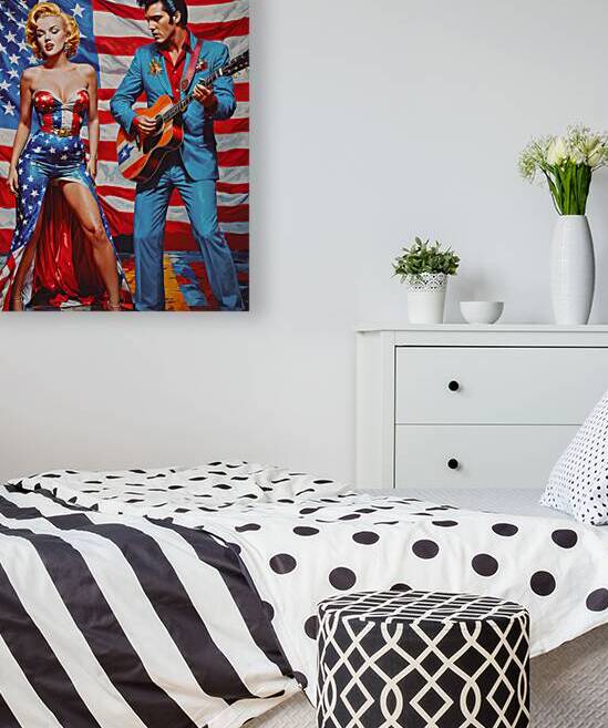 AI Art Pop Art Superstars Elvis Presley with Marilyn Monroe 3 by TOPARTGALLERY