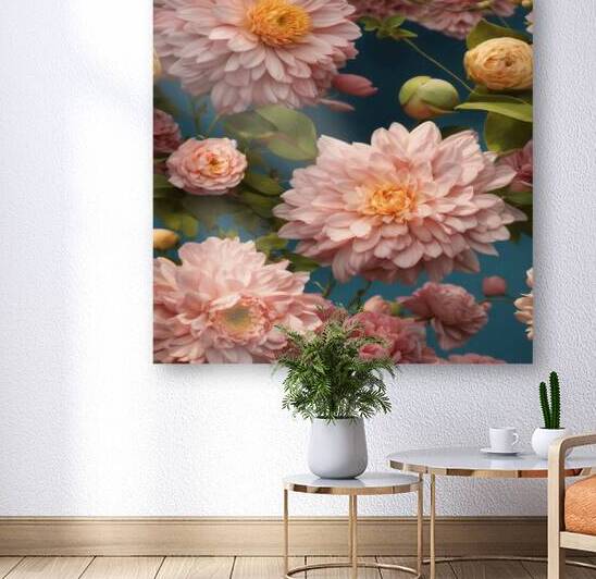 A collection of pink flowers positioned on a soft blue backdrop emphasizing the vivid colors and natural charm. by Megh25000