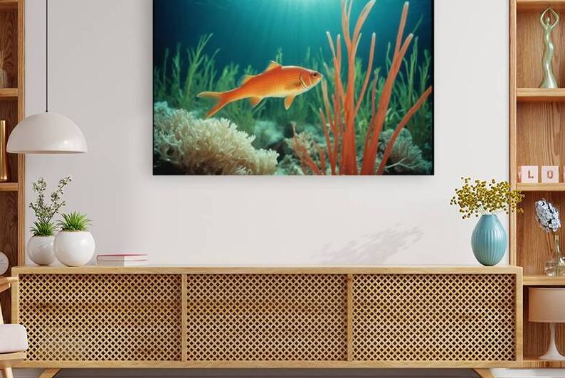 A fish swimming between coral grass by Modern art