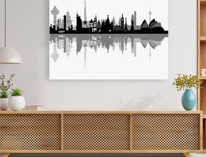 world city skyline with famous buildings from all over the world by Chris Willemsen