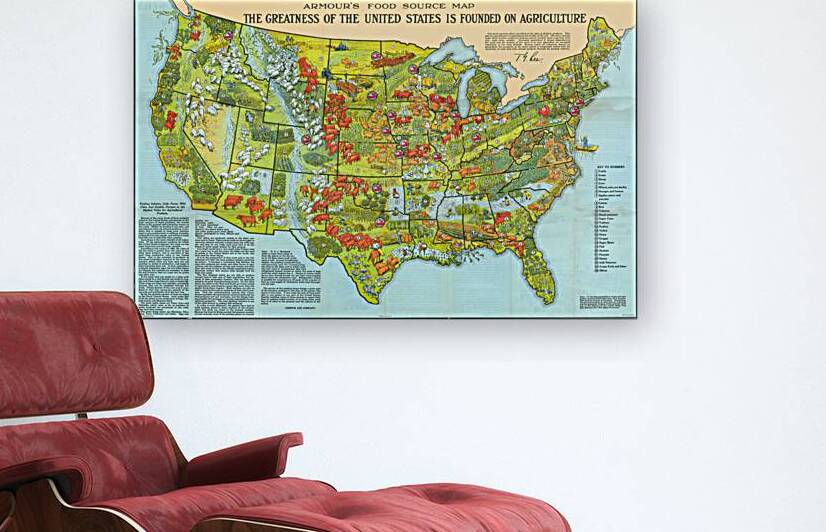Pictorial Agriculture Map of the United States – Vintage Mid-20th Century Illustrated Farming Map Featuring Regional Crops Livestock and Agricultural Production Across America by History In Your Home