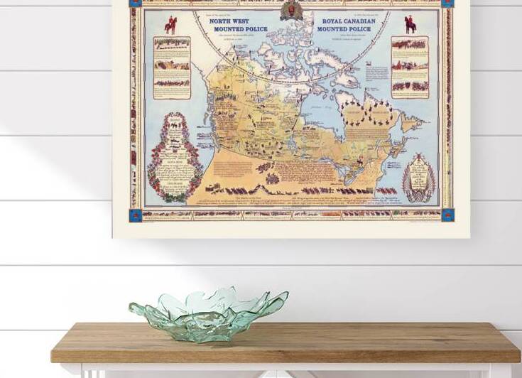 Pictorial Map of Canada – Vintage Illustrated Map Featuring Royal Canadian Mounted Police Regional Icons and Historic Canadian Landmarks by History In Your Home