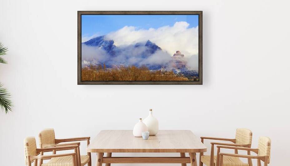 Misty Snowfall Over Sedona’s Red Rocks by Shallowshark