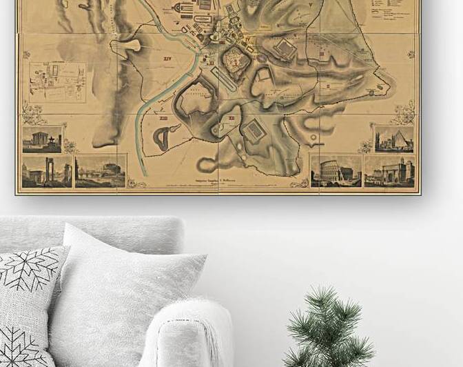 Map of Ancient Rome – Historic Cartographic Representation of the Roman Empires Capital City Featuring Roads Forums Temples & Structures at the Height of Its Imperial Power by History In Your Home