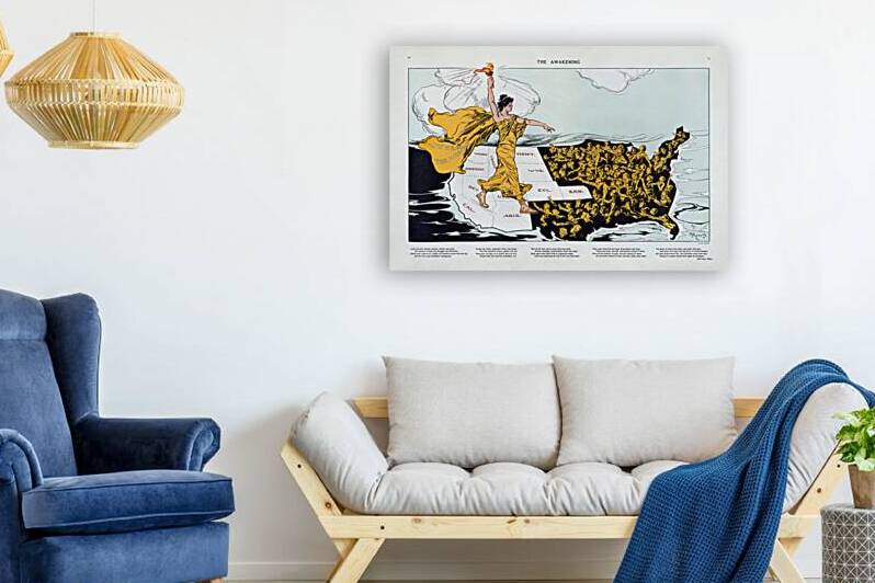 Pictorial Women’s Suffrage Map of the United States Highlighting the Timeline of Voting Rights Achievements by State Before the 19th Amendment by History In Your Home