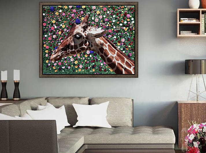 Giraffe with Flower Background by Wallshazam