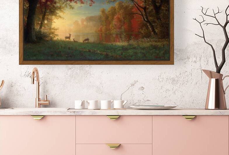 Circa 1890 Indian Sunset: Deer by a Lake  by Row One Brand