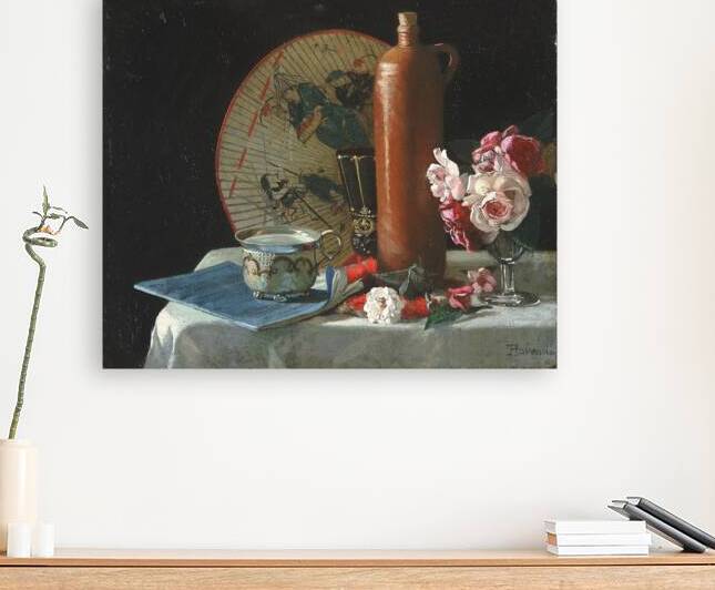 Still Life with Fan and Roses [1874] by Thomas Hovenden [1840–1895] by MyCozyFineArt