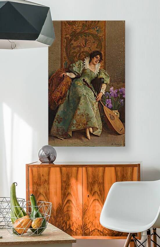 Young lady with lute by Alfonso Savini [1836–1908] by MyCozyFineArt