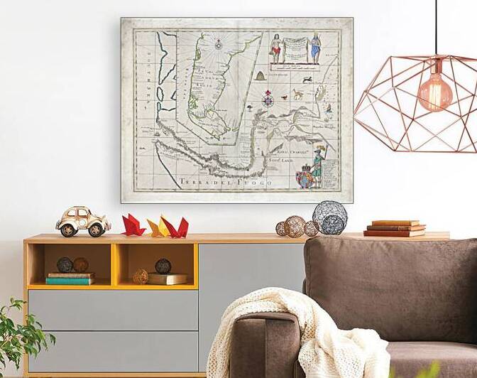 1673 John Narbrough’s Map of Magellan’s Strait – Early Exploration Chart of Southern South America from British Naval Expedition to the Strait of Magellan by History In Your Home