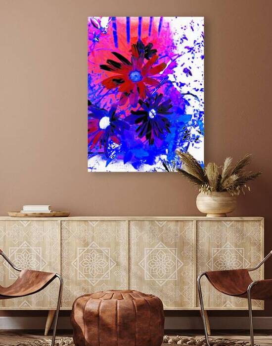 Abstract Daises in Red and Blue  by Catriona Roberts Nature Photography and Designs