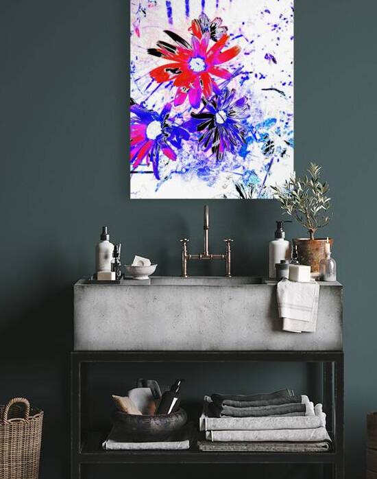 Abstract Red and Blue Daises by Catriona Roberts Nature Photography and Designs