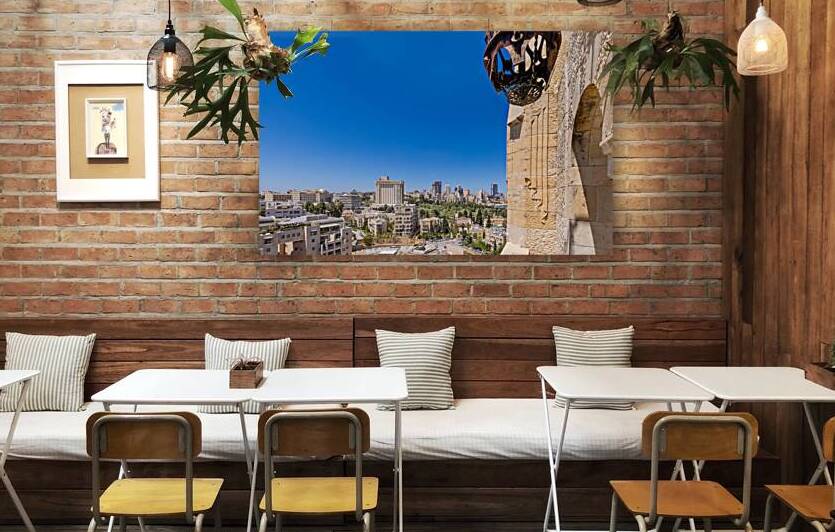 Panoramic skyline view of Jerusalem and arab and jewish neighborhood near historic center by Elijah Lovkoff