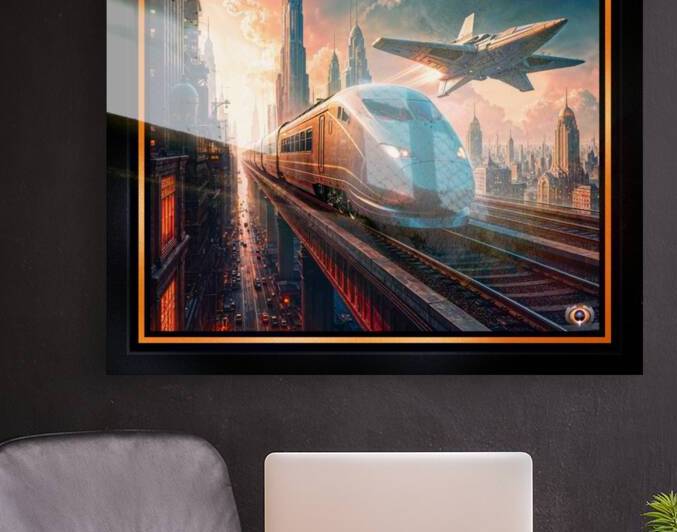 High-Speed Train And Aircraft In A Retro-Futurism Cityscape Awe-Inspiring AI Concept Art by Xzendor7 by xzendor7